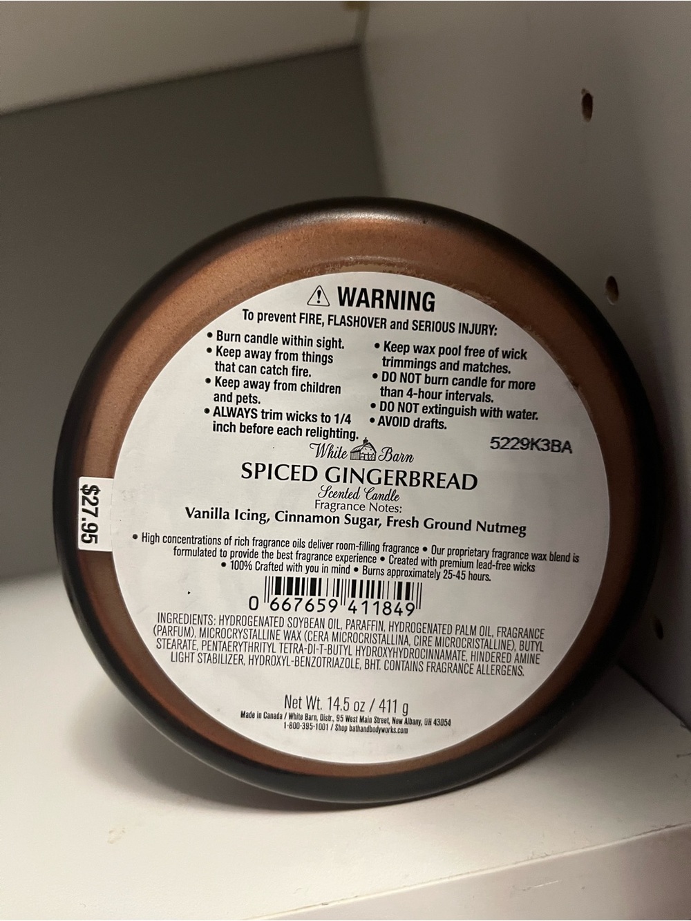 White Barn Spiced Gingerbread Candle - Brown with Silver Lid - Picture 3 of 3